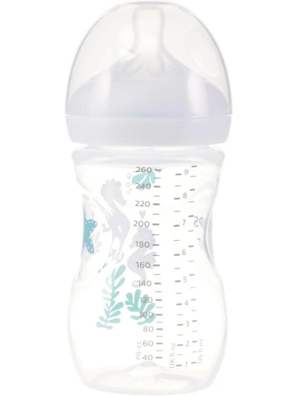 Natural Baby Bottles 9oz 4-Pack with Medium Flow Nipples & Cute Seahorse Design